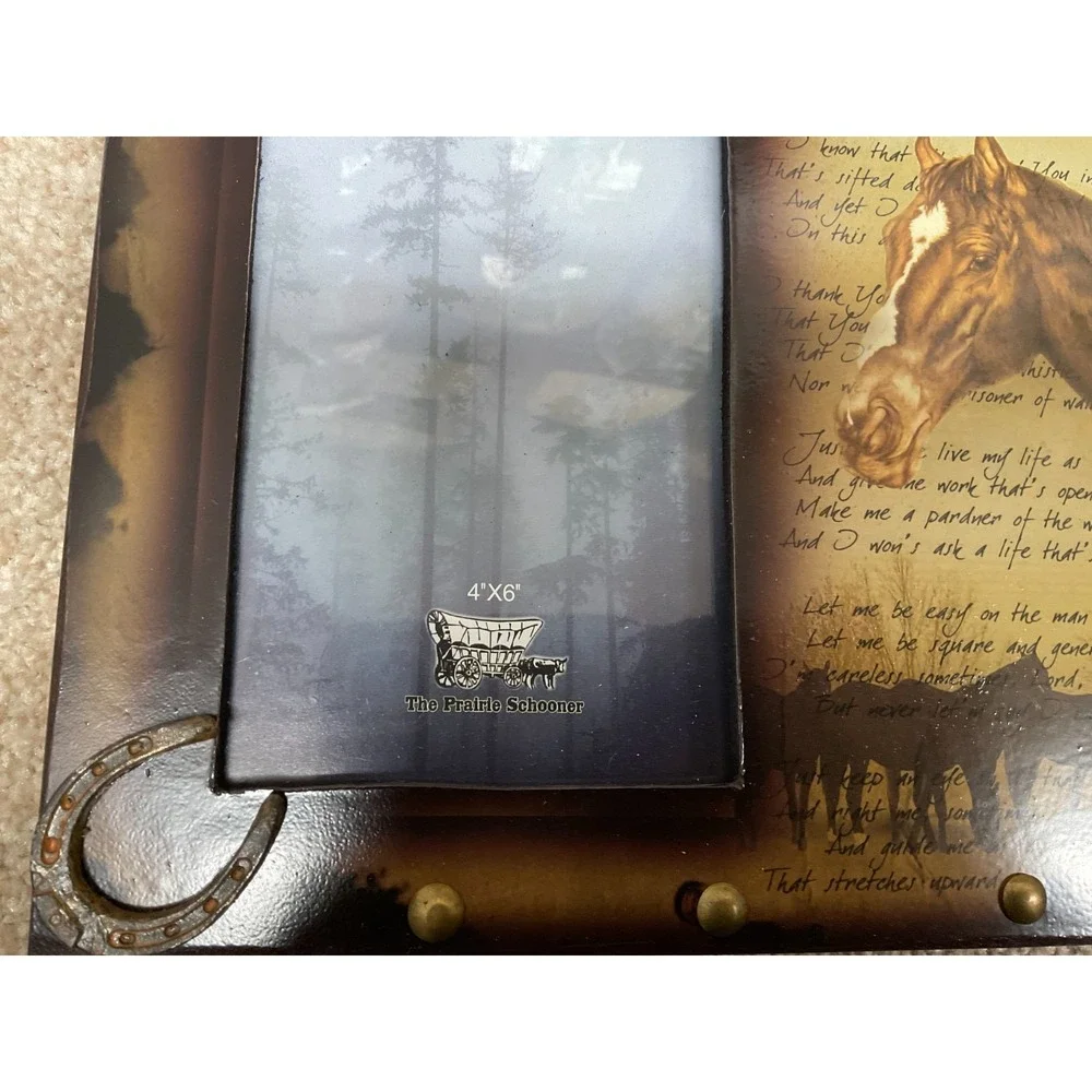 The Prarie Schooner Horse‎ Picture Frame With Prayer Detailed Holds 4x6 Picture